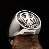 Nicely crafted Men's Seal Ring German Eagle Antiqued - Sterling Silver - BikeRing4u