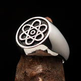 Perfectly crafted Men's Teacher Ring Atom Symbol antiqued - Sterling Silver - BikeRing4u