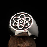 Perfectly crafted Men's Teacher Ring Atom Symbol antiqued - Sterling Silver - BikeRing4u