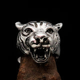 Excellent crafted Sterling Silver Animal Ring Tiger Head - BikeRing4u