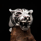 Excellent crafted Sterling Silver Animal Ring Tiger Head - BikeRing4u