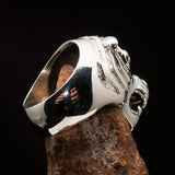 Excellent crafted Men's Predator Ring Tiger red CZ Eyes Sterling Silver 925 - BikeRing4u