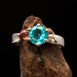 Sterling Silver Ring with Blue Apatite and orange Sapphire - Size 6.5 - BikeRing4u