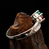 Sterling Silver Ring with Blue Apatite and orange Sapphire - Size 6.5 - BikeRing4u