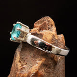 Sterling Silver Ring with Blue Apatite and orange Sapphire - Size 6.5 - BikeRing4u