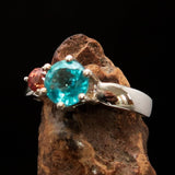 Sterling Silver Ring with Blue Apatite and orange Sapphire - Size 6.5 - BikeRing4u