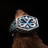 Excellent crafted Men's Medieval Ring Blue Oriental Crest Sterling Silver 925 - BikeRing4u