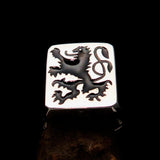 Perfectly crafted Men's Rampant Lion Ring Black - Sterling Silver - BikeRing4u