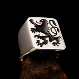 Perfectly crafted Men's Rampant Lion Ring Black - Sterling Silver - BikeRing4u