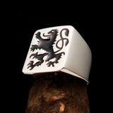 Perfectly crafted Men's Rampant Lion Ring Black - Sterling Silver - BikeRing4u