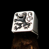 Perfectly crafted Men's Rampant Lion Ring Black - Sterling Silver - BikeRing4u