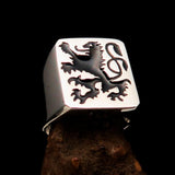Perfectly crafted Men's Rampant Lion Ring Black - Sterling Silver - BikeRing4u