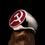Excellent crafted Men's Socialist Ring red Hammer Sickle - Sterling Silver - BikeRing4u