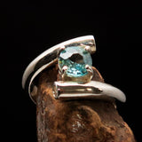 Gemstone Sterling Silver Solitaire Ring with Round Cut Blue Zircon - Size 7 - BikeRing4u
