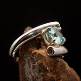 Gemstone Sterling Silver Solitaire Ring with Round Cut Blue Zircon - Size 7 - BikeRing4u