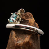 Gemstone Sterling Silver Solitaire Ring with Round Cut Blue Zircon - Size 7 - BikeRing4u
