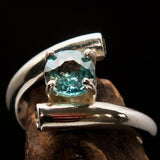 Gemstone Sterling Silver Solitaire Ring with Round Cut Blue Zircon - Size 7 - BikeRing4u