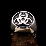 Nicely crafted Men's Biohazard Ring Black Toxic Waste Symbol - Sterling Silver - BikeRing4u