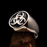 Nicely crafted Men's Biohazard Ring Black Toxic Waste Symbol - Sterling Silver - BikeRing4u