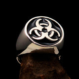Nicely crafted Men's Biohazard Ring Black Toxic Waste Symbol - Sterling Silver - BikeRing4u