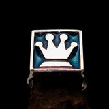 Perfectly crafted Men's Chess Player Ring Queen's Crown Blue - Sterling Silver - BikeRing4u