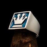 Perfectly crafted Men's Chess Player Ring Queen's Crown Blue - Sterling Silver - BikeRing4u