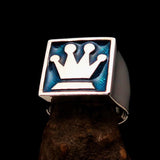 Perfectly crafted Men's Chess Player Ring Queen's Crown Blue - Sterling Silver - BikeRing4u