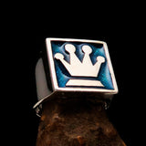 Perfectly crafted Men's Chess Player Ring Queen's Crown Blue - Sterling Silver - BikeRing4u