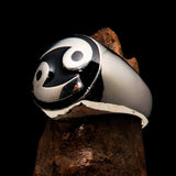 Perfectly crafted domed Men's Zodiac Cancer Ring Black - Sterling Silver - BikeRing4u