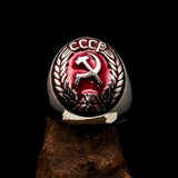 Perfectly crafted Men's Communist Ring red Hammer Sickle Crest CCCP - Sterling Silver - BikeRing4u