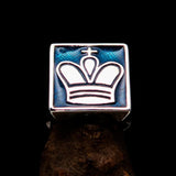 Perfectly crafted Men's Chess Player Ring King's Crown Blue - Sterling Silver - BikeRing4u