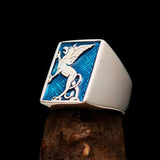 Perfectly crafted Men's Blue Griffin Ring Griffon - Sterling Silver - BikeRing4u