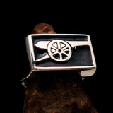 Perfectly crafted Men's Naval Cannon Ring Black - Sterling Silver - BikeRing4u