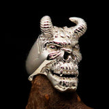 Excellent crafted Men's horned Devil Ring - Mirror Polished Sterling Silver - BikeRing4u