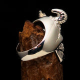 Excellent crafted Men's horned Devil Ring - Mirror Polished Sterling Silver - BikeRing4u
