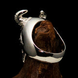Excellent crafted Men's horned Devil Ring - Mirror Polished Sterling Silver - BikeRing4u