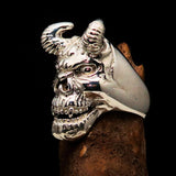 Excellent crafted Men's horned Devil Ring - Mirror Polished Sterling Silver - BikeRing4u
