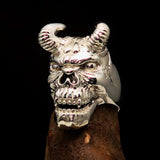 Excellent crafted Men's horned Devil Ring - Mirror Polished Sterling Silver - BikeRing4u