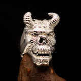 Excellent crafted Men's horned Devil Ring - Mirror Polished Sterling Silver - BikeRing4u