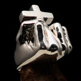 Excellent crafted Sterling Silver Atheist Ring Fist Middle Finger Cross - BikeRing4u