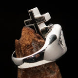 Excellent crafted Sterling Silver Atheist Ring Fist Middle Finger Cross - BikeRing4u