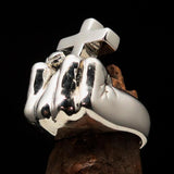 Excellent crafted Sterling Silver Atheist Ring Fist Middle Finger Cross - BikeRing4u