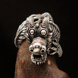 Excellent crafted Men's Sterling Silver Dragon Ring - BikeRing4u