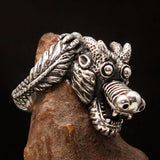 Excellent crafted Men's Sterling Silver Dragon Ring - BikeRing4u
