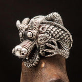 Excellent crafted Men's Sterling Silver Dragon Ring - BikeRing4u
