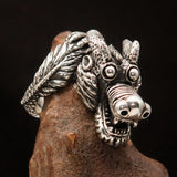 Excellent crafted Men's Sterling Silver Dragon Ring - BikeRing4u