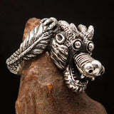 Excellent crafted Men's Sterling Silver Dragon Ring - BikeRing4u