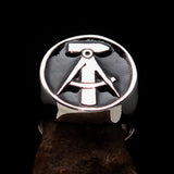 Perfectly crafted Men's GDR Socialist Ring Hammer Compasses Black - Sterling Silver - BikeRing4u