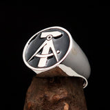 Perfectly crafted Men's GDR Socialist Ring Hammer Compasses Black - Sterling Silver - BikeRing4u