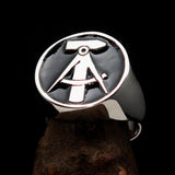 Perfectly crafted Men's GDR Socialist Ring Hammer Compasses Black - Sterling Silver - BikeRing4u